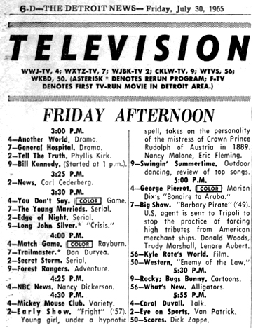 tv guide in listing 1965 cartoons